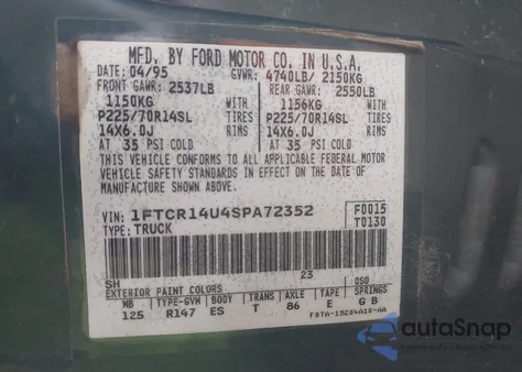 1995 Ford Ranger Super Cab from USA, damaged, VIN 1FTCR14U4SPA72352